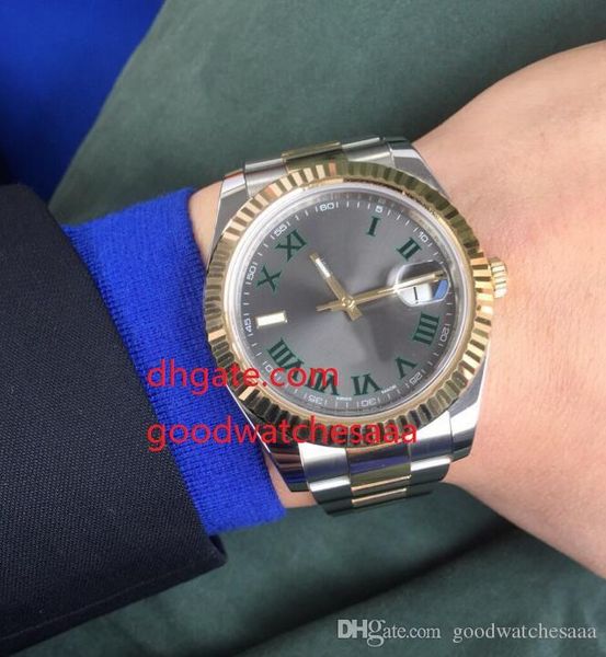 

factory supplier luxury 41mm 116333 two-tone gold stainless steel grey dial automatic mens watches, Slivery;brown