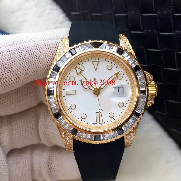

3 colors luxury watch 40mm gmt 116758 saru-78208 rubber bands strap diamond bezel 18k rose gold asia mechanical automatic mens watches, Slivery;brown