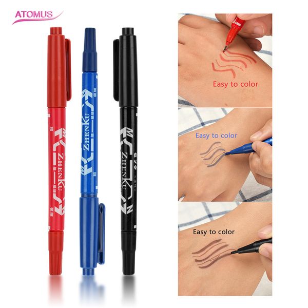 3pcs Tattoo Skin Marker Stencil Pen Assorted Tattoo Marking Pen Dual Tip Marker Penetrante Dual Skin Marker Pen Nero Blu Rosso