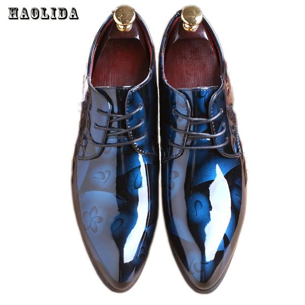 

2017 men dress wedding shoes shadow patent leather luxury fashion groom party shoes men oxford 38-48 male casual flats, Black