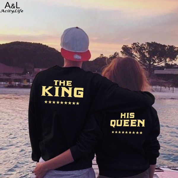 

2018 new spring hoodies king & queen letter print women & men black lover sweatshirt pullover sweatshirts couple clothes