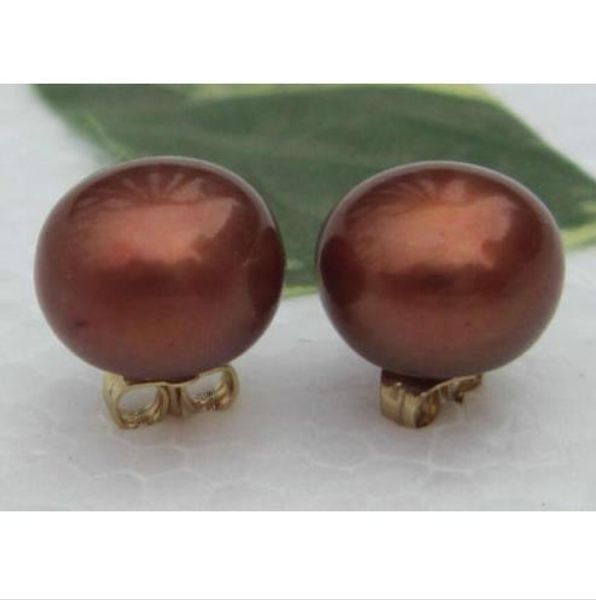 

real 11-12mm chocolate color south sea pearl 14k gold stud earring, Golden