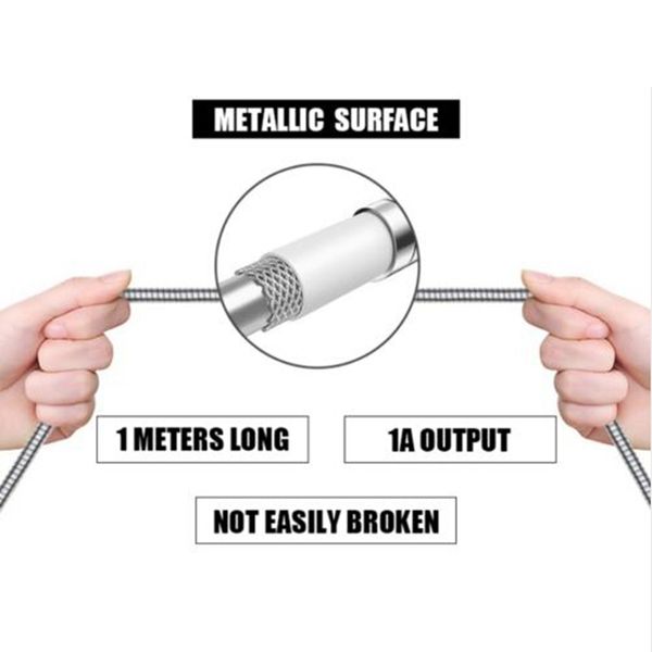 

1M Stainless Steel Metal USB Charging Cable Strong Flexible Steel Sync Data Micro USB Cable Fast Charging for Android Cell Phones 2018 good