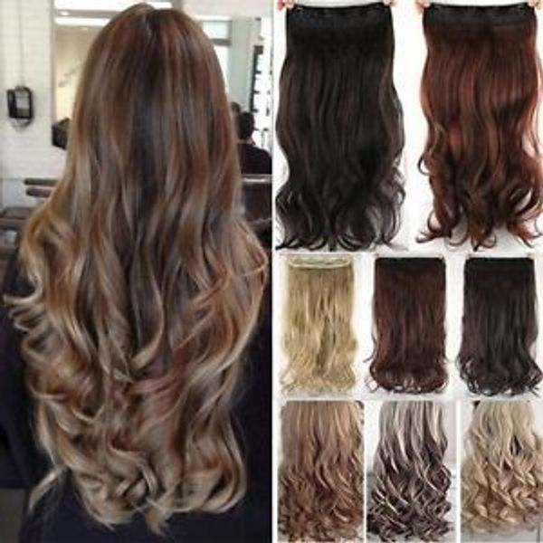 Cheap 24 Inch Synthetic Curly Wavy Clips In On Nature Color Hair