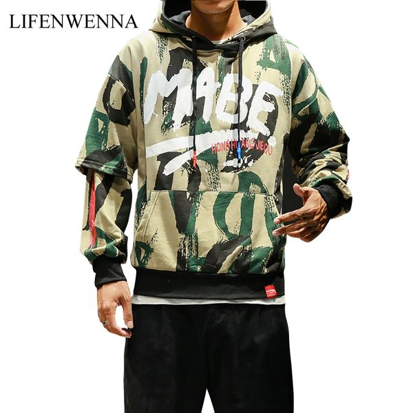 

plus size 2018 autumn new arrival men's sweatshirt fashion camouflage hoodies mens clothes trend casual print hooded sweatshirts, Black