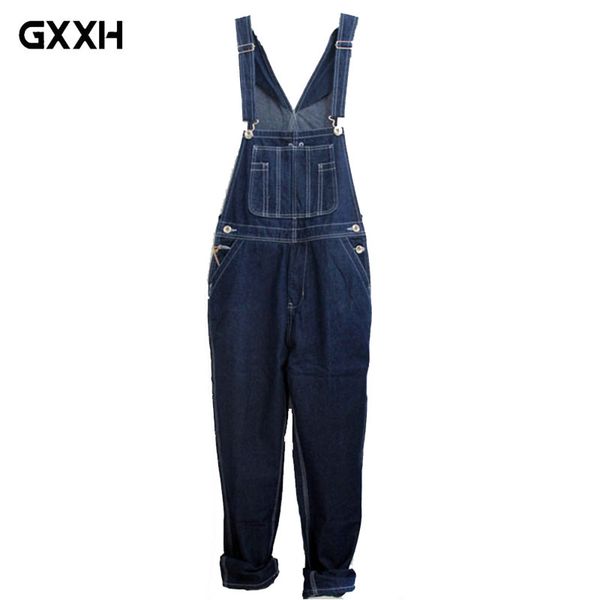 

gxxh 2018 men's plus size overalls large size huge denim bib pants fashion pocket jumpsuits male brand 44 46, Blue