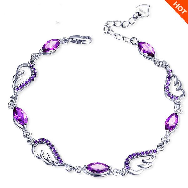 

s925 sterling silver jewelry amethyst angel wing bracelet lady crystal luster handicraft jewelry fashion exquisite beautiful woman's ch, Black