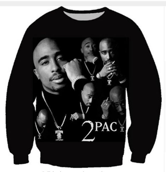 

wholesale-fashion womens/mens rapper tupac 2pac funny 3d print casual sweatshirt plus size qqy060, Black