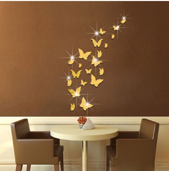 

3d wall stickers acrylic mirror surface butterfly wall sticker creative silver gold butterflies diy decal 21pcs