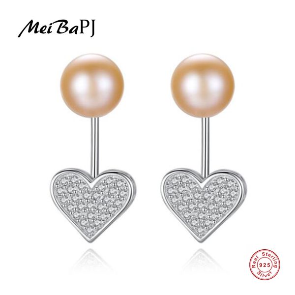 

meibapj]natural freshwater pearl fashion flower drop earrings real 925 sterling silver fine charm jewelry for women, Golden;silver