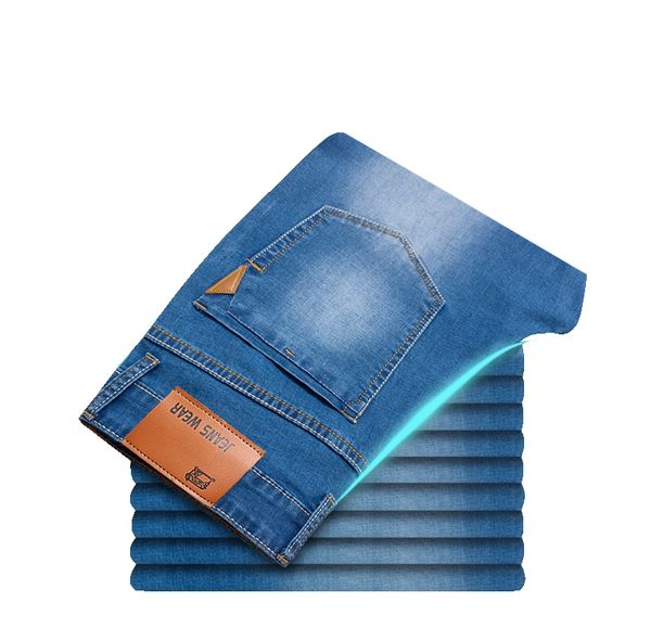 

2019 summer new men thin light jeans business casual stretch slim denim jeans light blue trousers male brand pants plus size