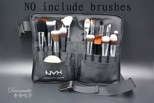

black two arrays makeup brush holder professional pvc apron bag artist belt strap portable make up bag cosmetic brush