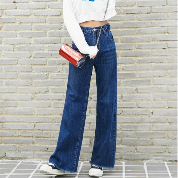 

2018 new spring and autumn office lady high waist loose cotton brand female women girls straight jeans clothing 79249, Blue
