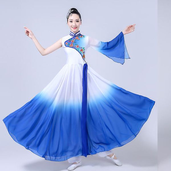 

chinese folk dance classical dance costumes yangko blue gradient female national drum wear stage performance clothes, Black;red