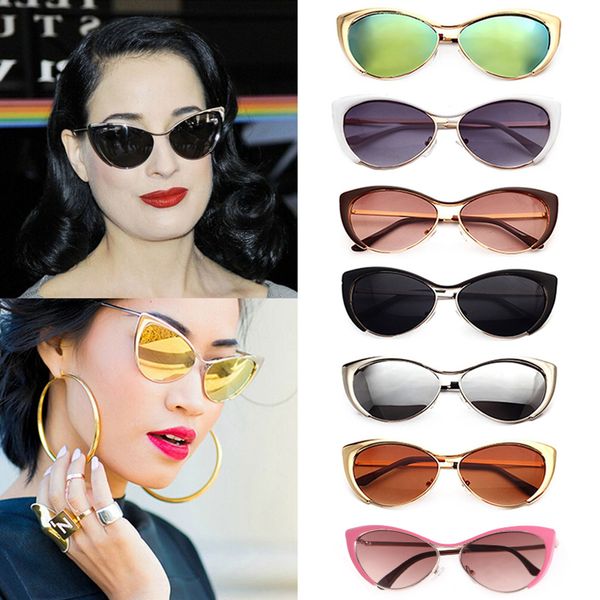 

women's retro cat eye sunglasses metal oversized designer vintage fashion shades, White;black