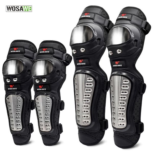 

wosawe 4pcs/set elbow & knee pads stainless steel motorcycle motocross protective gear protector guards sports armor kit, Black;gray