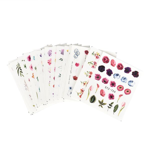 

24 sheets nail art stickers watercolor water transfer decals flowers nail wild trend diy tips, Black