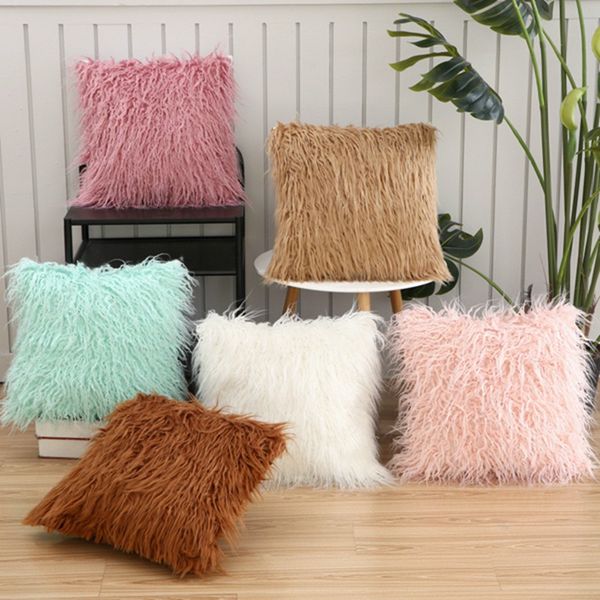 Plush Solid Color Throw Pillow Cover Winter Warm Decorative Pillow