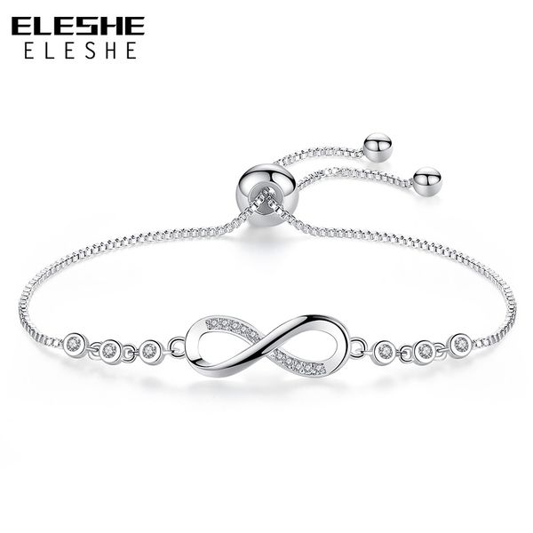 

eleshe 2018 new fashion cz crystal infinity bracelet love forever silver bracelet jewelry adjustable chain women charm bracelets, Black
