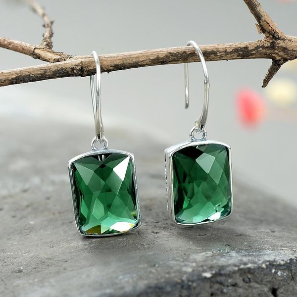 

s925 silver inlaid female square cut face, thai silver green crystal earrings jewelry earrings wholesale, Golden;silver