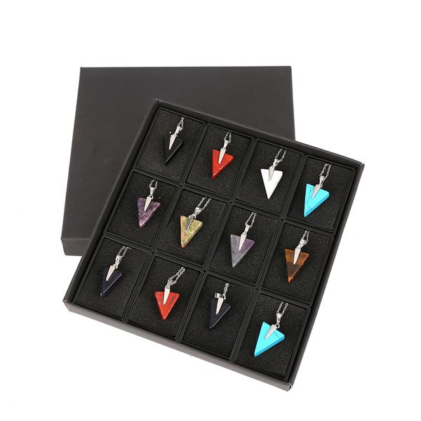 

fashion natural cherry pink quartz stone pendants charms triangle arrow for necklace making 12pcs wholesale ing, Black