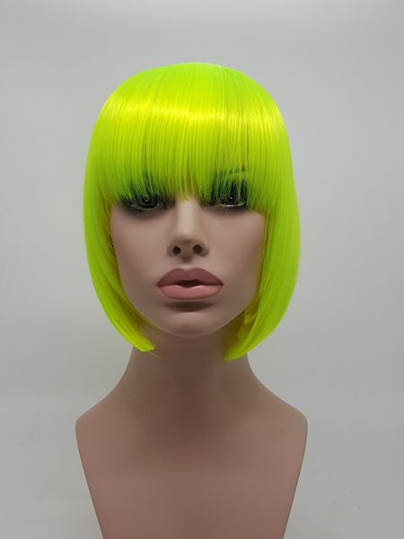 

xt717 fashion fluorescent green synthetic women's short anime short hair celebrity rave full wigs cosplay party straight synthetic hair, Black
