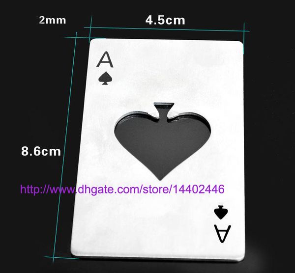 

200pcs stainless steel opener playing poker card ace heart shaped soda beer red wine cap can bottle opener bar tool openers