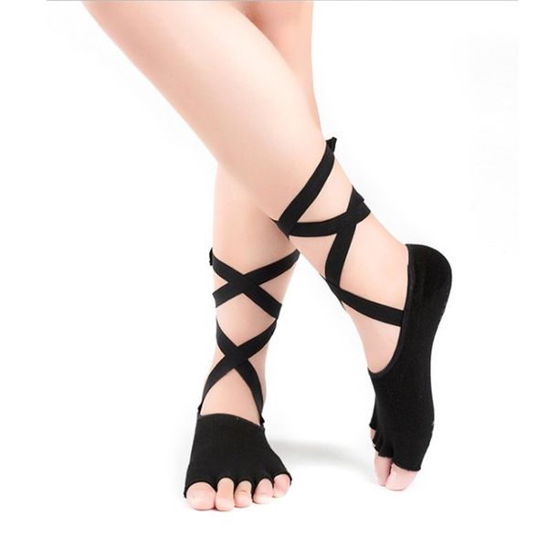 

1 pair/lot yoga cotton socks bandage antiskid socks female sports breathable dance shaping ballet 2018 hot, Black