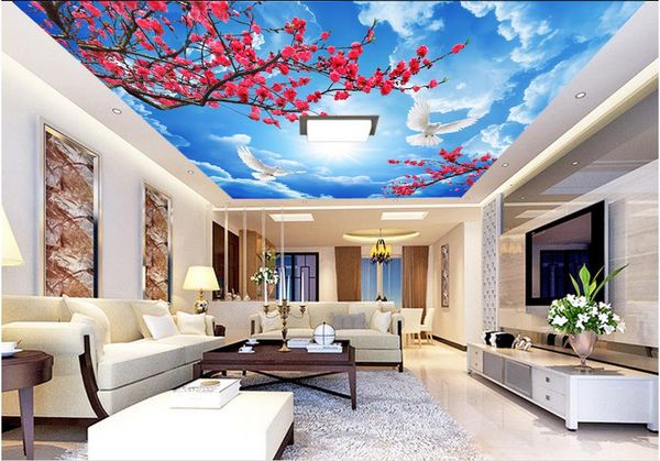 

обои 3d красивое персиковое голубое небо потолочные фрески