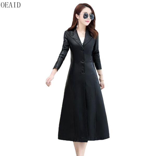

oeaid big size leather coat women spring 2018 new women leather jacket autumn long slim motorcycle female clothing red, Black