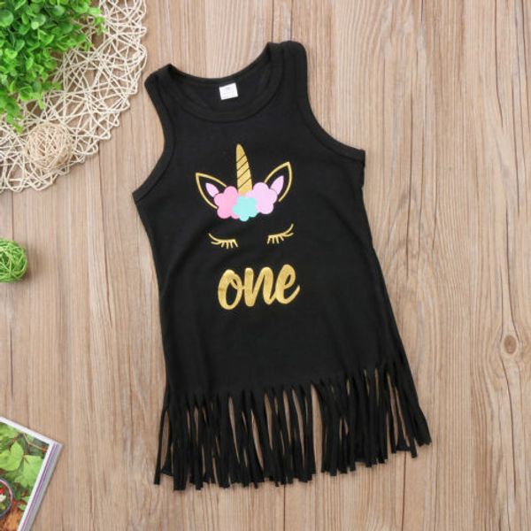

2018 girls dresses kids boutique clothing baby girl clothes summer tassel unicorn dress casual baby dress children sleeveless sundress, Red;yellow