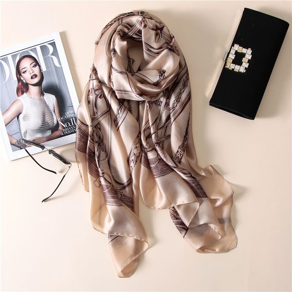 

peacesky] 2017 fashion bandana luxury chains print scarve woman brand silk scarf women shawl print hijab high quality, Blue;gray