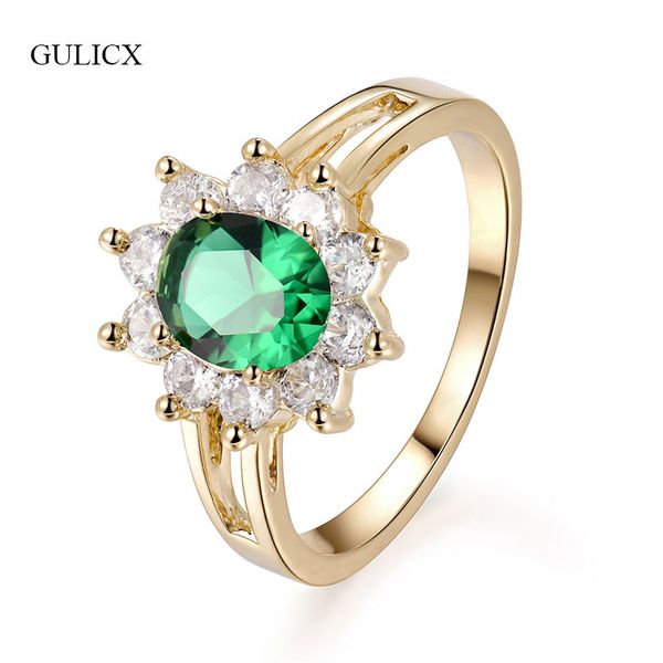 

gulicx new brand women rings paved green & white zirconia female personality flower shaped finger ring engagement jewelry glr333, Slivery;golden
