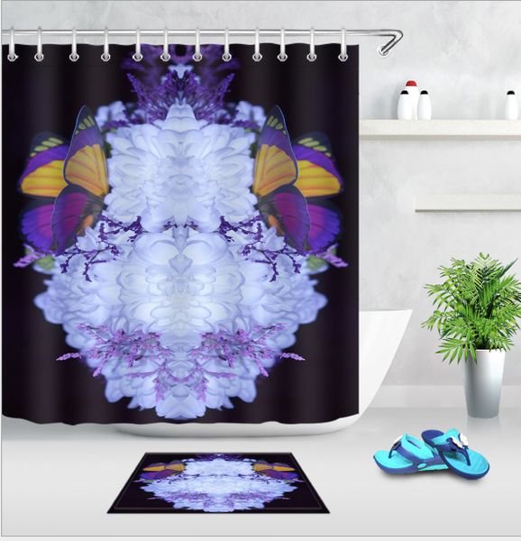 

beautiful flower butterfly shower curtains colorful printed custom curtain for bathroom waterproof polyester shower curtain+floor mat rug