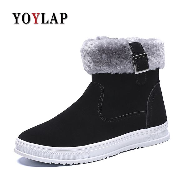 

yoylap new men boots for men winter snow boots warm plush high flat fashion shoes side zipper sneakers, Black