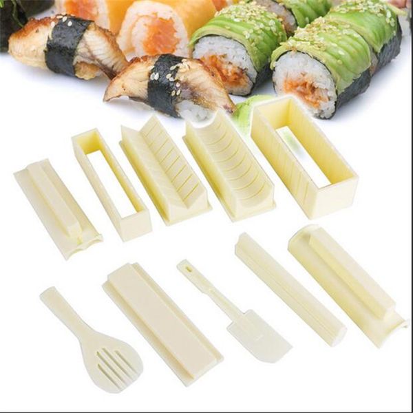 

full set 10-in -1 sushi maker kit rice roll mold kitchen diy easy chef set mould roller cuer 10 pieces one set