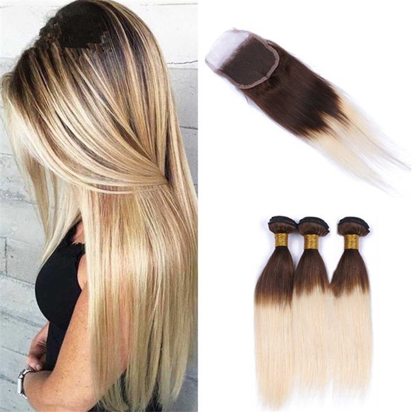 2019 Two Tone 4 613 Brown Blonde Ombre Straight Hair Bundles With
