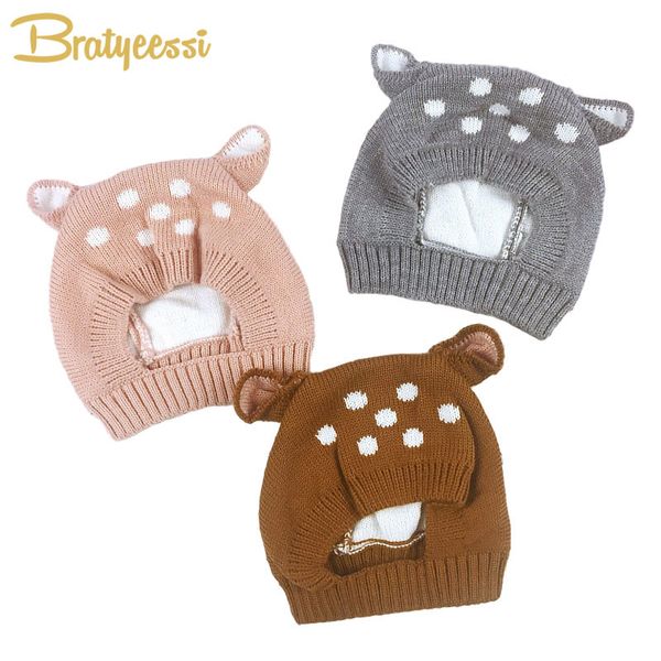 

new deer baby hat with ears cartoon winter baby bonnet knit elastic kids hats infant cap christmas for 6-24 months 1 pc, Yellow