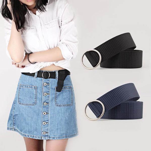 

new fashion woman canvas men belt double ring buckle waistband casual canvas female belt fabric for jeans, Black;brown