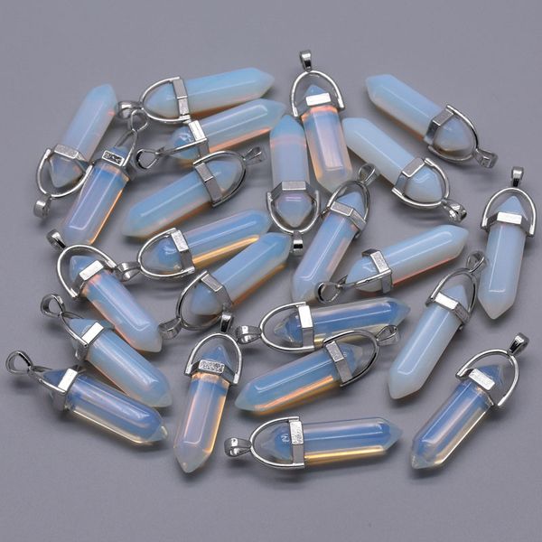 

natural stone crystal pillar pendants necklaces beads for making jewelry fashion mixed charm point pendant 24pcs /lot ing, Silver