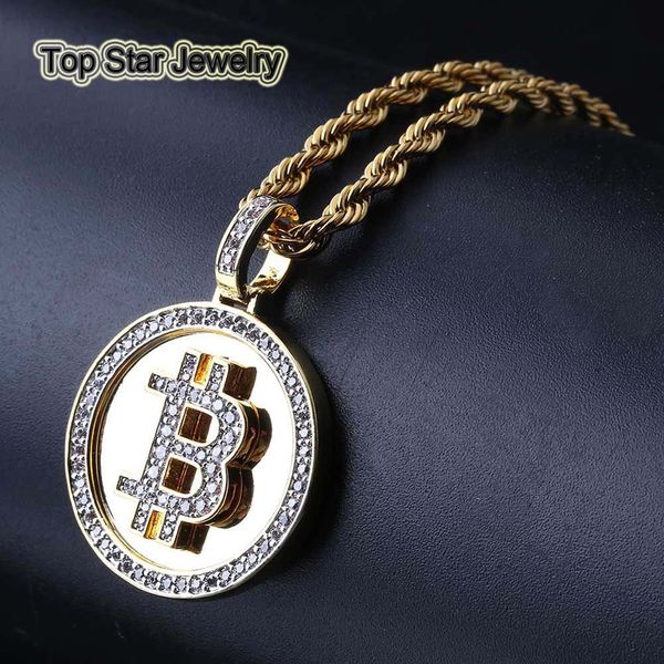 Tendy Hip Hop Gioielli in rame B Simbolo Micro CZ Collana con ciondolo tondo Catena attorcigliata per uomo Donna Rapper Rock NightClub Accessori Joyas