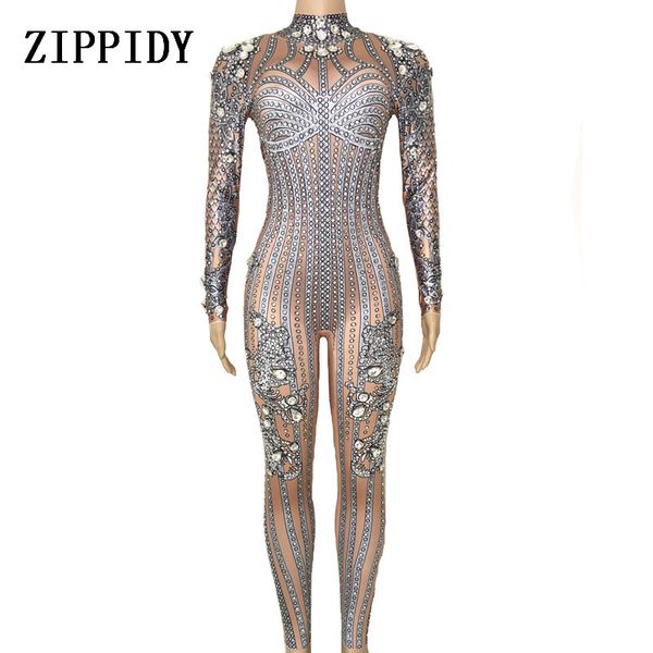 

silver sparkly rhinestones jumpsuit big stones bodysuit women's performance party celebrate luxurious costume dance clothing, Black;red