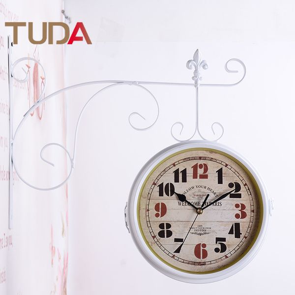

tuda european double-sided wall clock living room creative fashion large clock garden two-sided cafe decoration mute wall