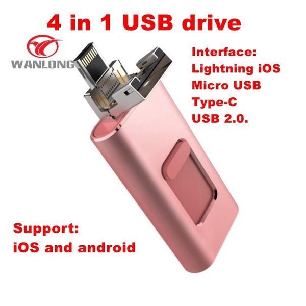 

НАСТОЯЩАЯ 4-в-1 iOS Lightning OTG Type-C флэш-накопитель для iPhone / Android / планшетного ПК Высокос