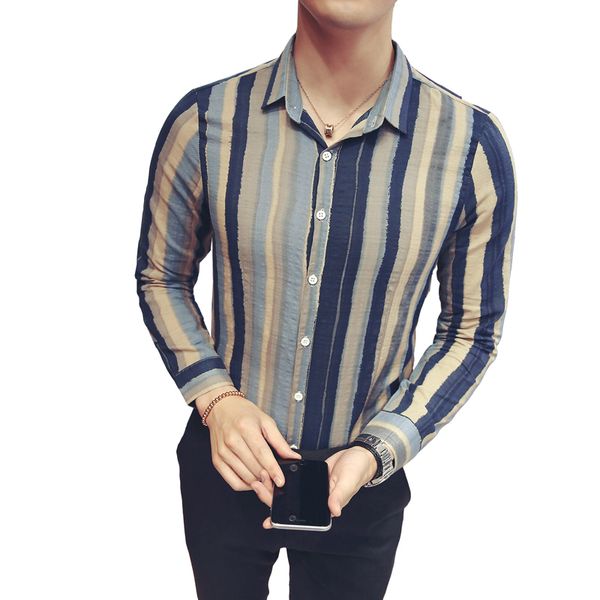 

fashion stripe shirt 2017 new blue green stripe business casual male shirt stylish dj men long sleeve camisa homem 4xl 5xl, White;black