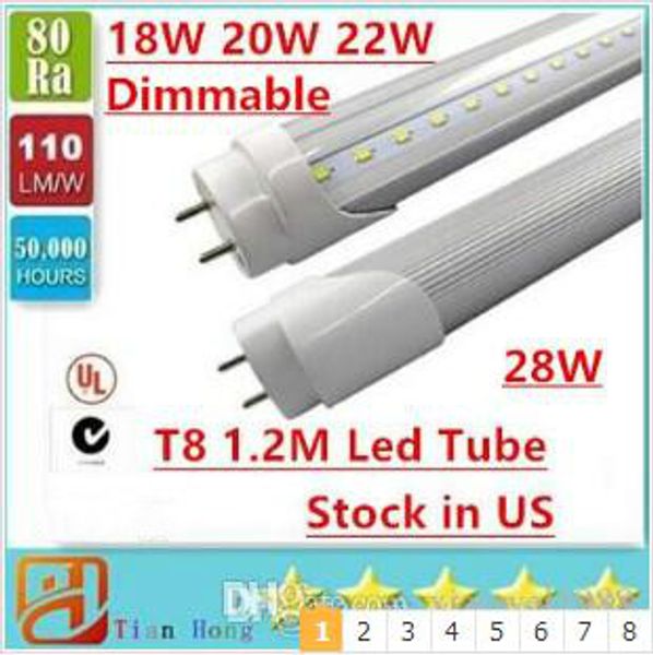 

Stock in u dimmable 4ft 1200mm t8 led tube light high uper bright 22w 28w warm cold white led fluore cent bulb ac110 240v