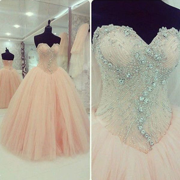 

2019 румяна розовые платья выпускного вечера роскошные бисером кристаллы топ милая рукавов кружева up назад длина пола quinceanera вечерние, Black