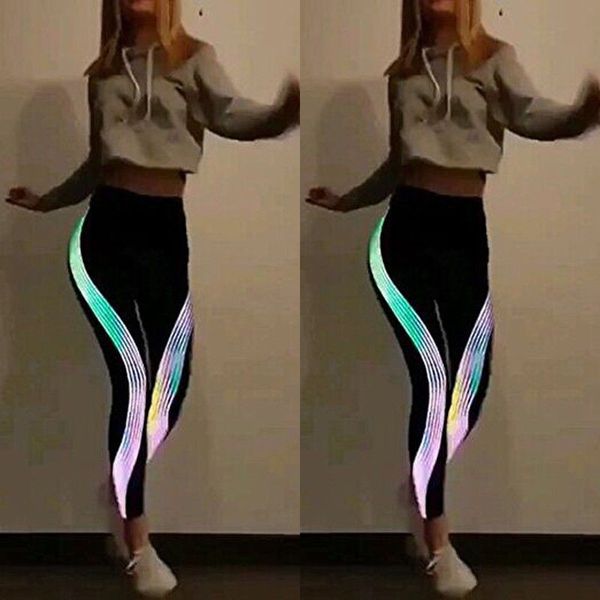 

2018 new special women's casual individual fitness leggings slim stretch elastic glow in dark pants trousers, Black