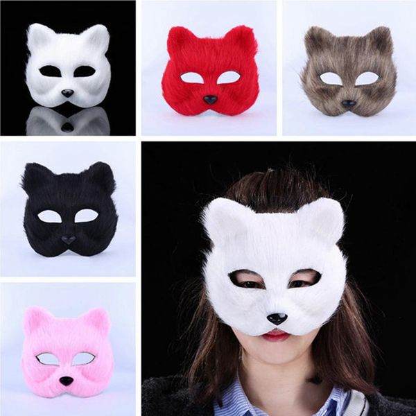 

halloween fox fur mask women party fashion masquerade mask realistic fox half animal mask fox cosplay dance masks 5color 50pcs t1i997