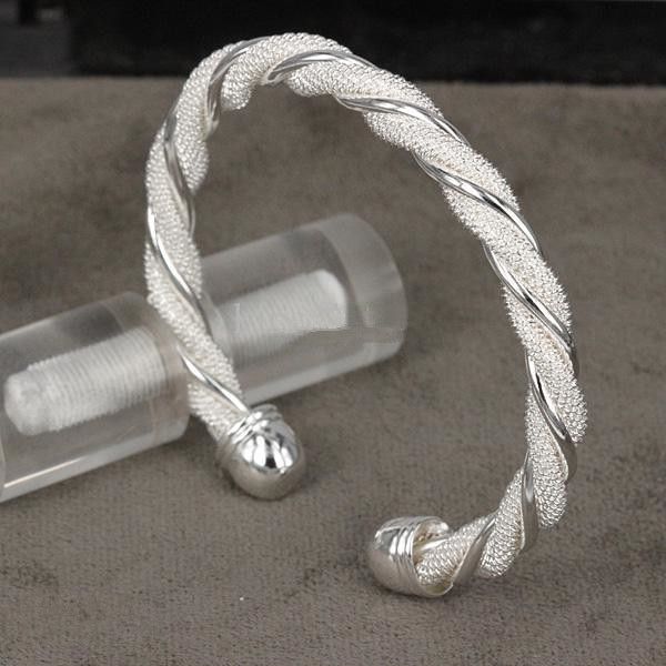 Hot Sale 925 Sterling Silver Fashion Jewelry Spiral Mesh Bangle Charm Bridal Bracelet Wire Female Cuff Bracelets Wholesale Charms Bangles